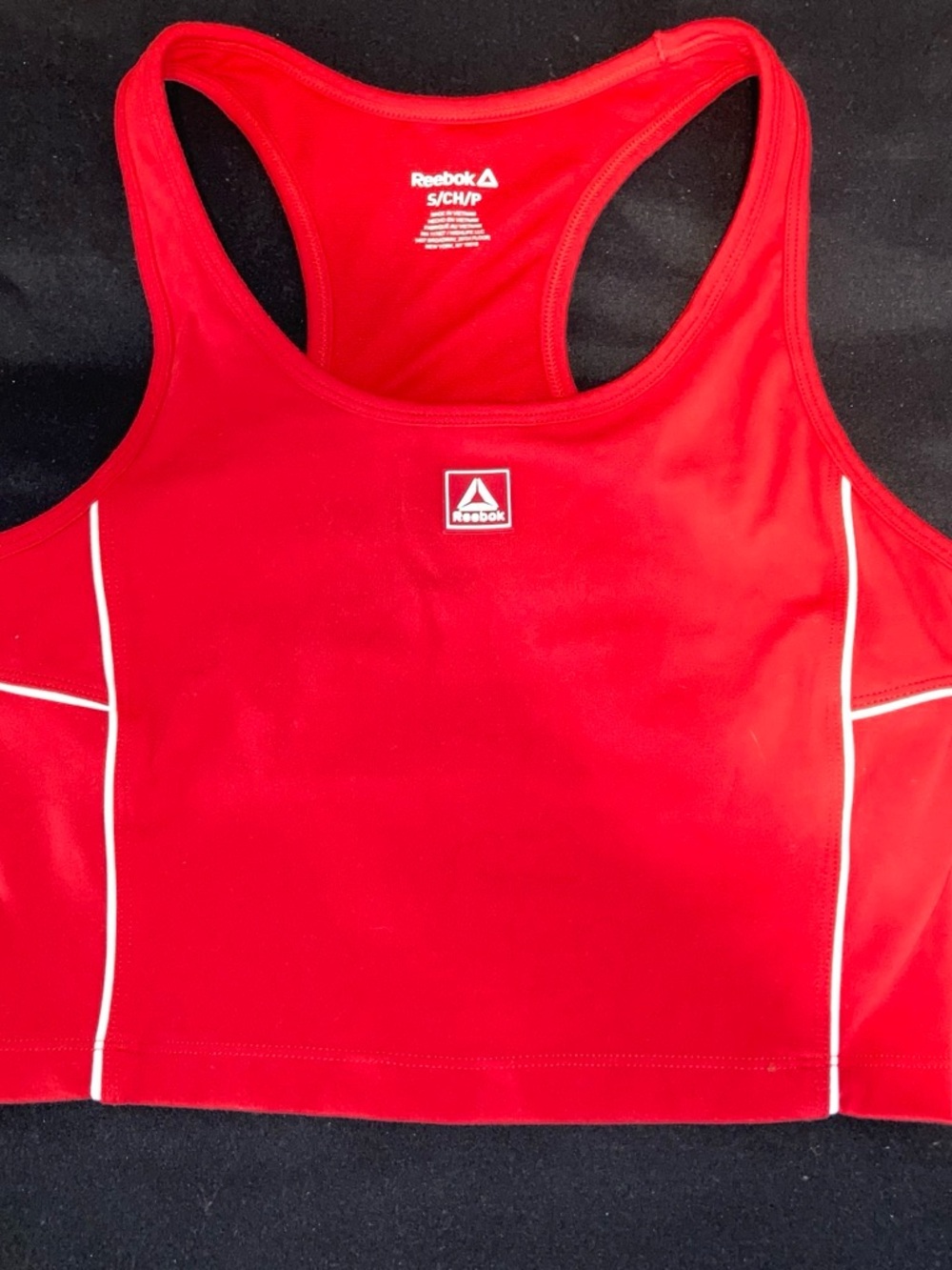 Reebok Red Racerback Swim Crop with White Piping